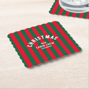 Kerst Cabin Crew Custom Red Green Stripe Kartonnen Onderzetters