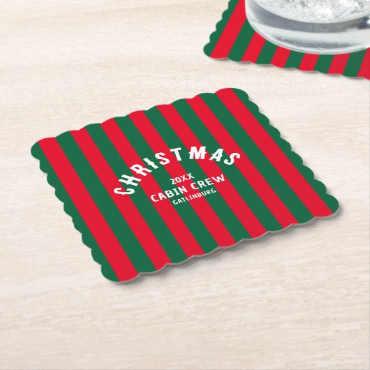Kerst Cabin Crew Custom Red Green Stripe Kartonnen Onderzetters (Gebogen)