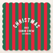 Kerst Cabin Crew Custom Red Green Stripe Kartonnen Onderzetters (Voorkant)