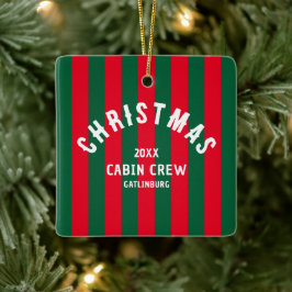 Kerst Cabin Crew Custom Red Green Stripe Keramisch Ornament