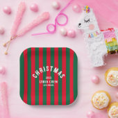 Kerst Cabin Crew Custom Red Green Stripe Papieren Bordje (Feest)