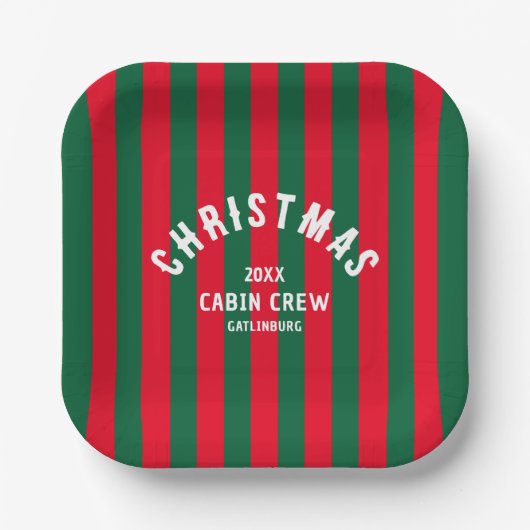 Kerst Cabin Crew Custom Red Green Stripe Papieren Bordje (Voorkant)