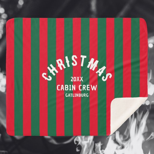 Kerst Cabin Crew Custom Red Green Stripe Sherpa Deken