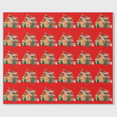 Kerst Cabin Red Wrapping Paper Cadeaupapier (Vlak)