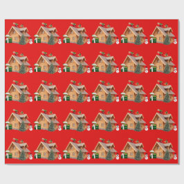 Kerst Cabin Red Wrapping Paper Cadeaupapier