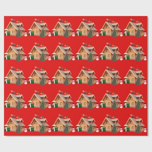 Kerst Cabin Red Wrapping Paper Cadeaupapier (Vlak)