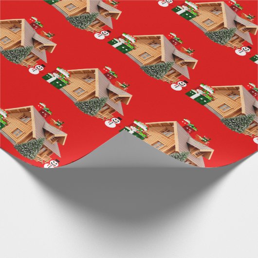 Kerst Cabin Red Wrapping Paper Cadeaupapier (Hoek)