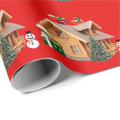 Kerst Cabin Red Wrapping Paper Cadeaupapier (Rol Hoek)