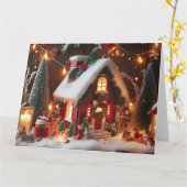 Kerst Cabine Vakantie Groet Kaart (Gele Bloem)