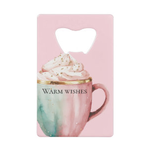 Kerst Cacao Goud Blush Roze Munt Warm Wishes Creditkaart Flessenopener