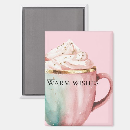 Kerst Cacao Goud Blush Roze Munt Warm Wishes Magneet (Voorkant / Achterkant)