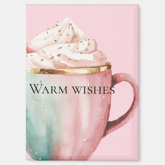 Kerst Cacao Goud Blush Roze Munt Warm Wishes Magneet (Voorkant)