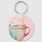 Kerst Cacao Goud Blush Roze Munt Warm Wishes Sleutelhanger (Voorkant)