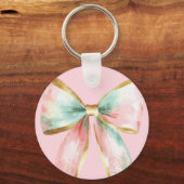 Kerst Cacao Goud Blush Roze Munt Warm Wishes Sleutelhanger (Achterkant)