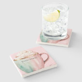 Kerst Cacao Goud Blush Roze Munt Warm Wishes Stenen Onderzetter (Zijkant)