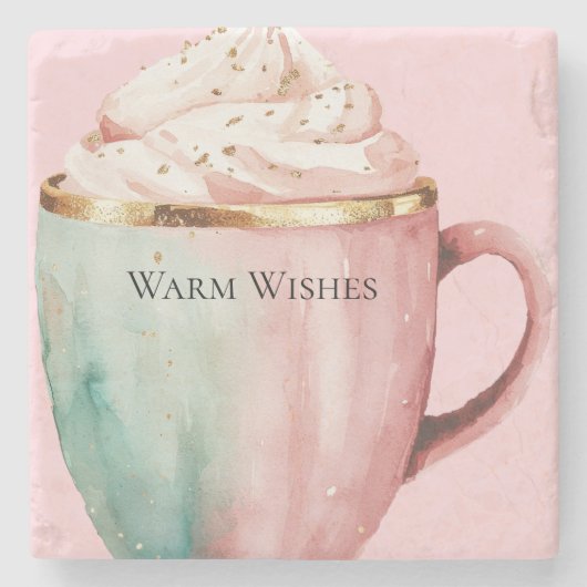 Kerst Cacao Goud Blush Roze Munt Warm Wishes Stenen Onderzetter (Voorkant)