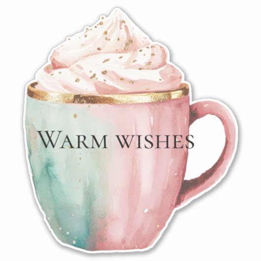Kerst Cacao Goud Blush Roze Munt Warm Wishes Sticker (Voorkant)
