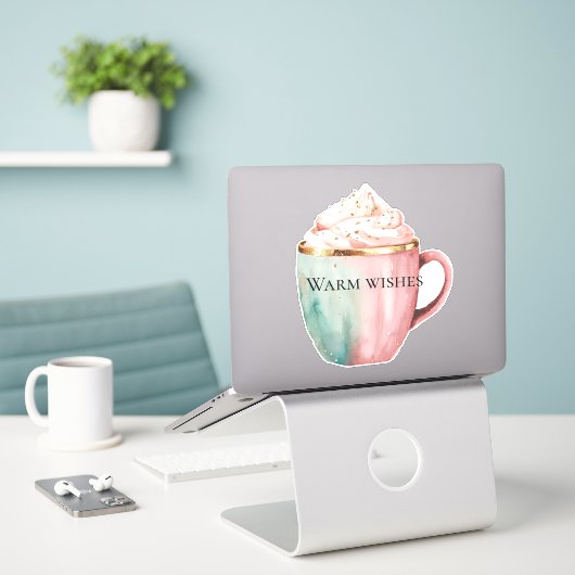 Kerst Cacao Goud Blush Roze Munt Warm Wishes Sticker (Laptop op bureau)