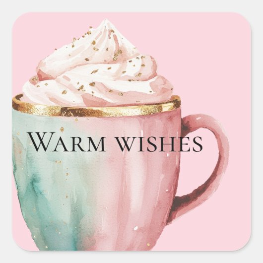 Kerst Cacao Goud Blush Roze Munt Warm Wishes Vierkante Sticker (Voorkant)
