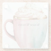 Kerst Cacao Goud Roze Munt Warm Wishes Glazen Onderzetter (Achterkant)