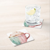 Kerst Cacao Goud Roze Munt Warm Wishes Kartonnen Onderzetters (Insitu)