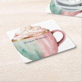 Kerst Cacao Goud Roze Munt Warm Wishes Kartonnen Onderzetters (Schuin)