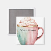 Kerst Cacao Goud Roze Munt Warm Wishes Magneet (Voorkant / Achterkant)