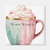 Kerst Cacao Goud Roze Munt Warm Wishes Magneet (Voorkant)