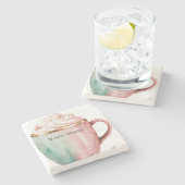 Kerst Cacao Goud Roze Munt Warm Wishes Stenen Onderzetter (Zijkant)