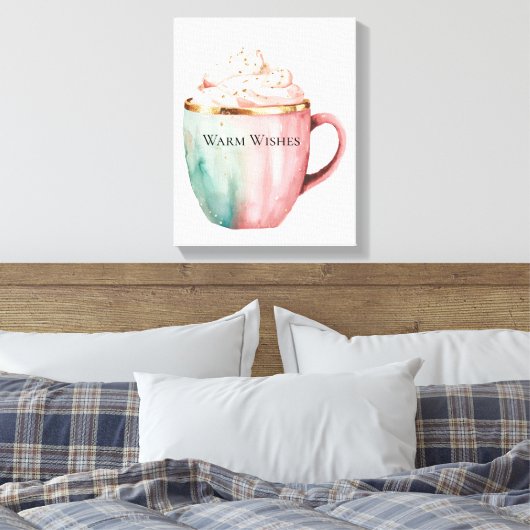 Kerst Cacao Roze Munt Warm Wishes Canvas Afdruk (Insitu (Slaapkamer))
