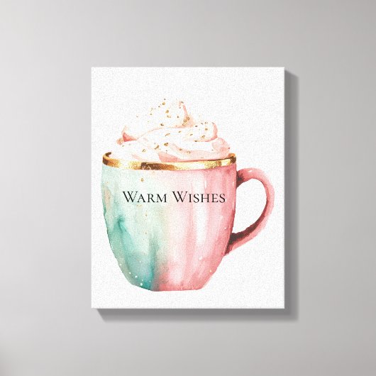 Kerst Cacao Roze Munt Warm Wishes Canvas Afdruk (Voorkant)