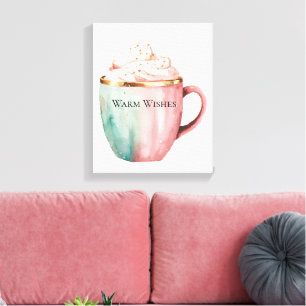 Kerst Cacao Roze Munt Warm Wishes Canvas Afdruk