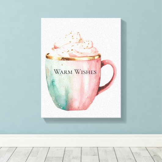 Kerst Cacao Roze Munt Warm Wishes Canvas Afdruk (Insitu (Houten vloer))