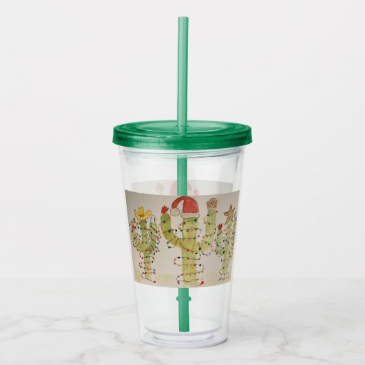 Kerst Cactus Acryl Drinkbeker (Voorkant)