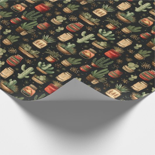 Kerst Cactus Holiday Jam Rustiek Western Cadeaupapier (Hoek)