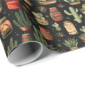 Kerst Cactus Holiday Jam Rustiek Western Cadeaupapier (Rol Hoek)