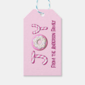 Kerst cadeau Label | Joy Candy Cane Pink Custom Cadeaulabel (Voorkant)