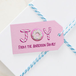 Kerst cadeau Label | Joy Candy Cane Pink Custom Cadeaulabel