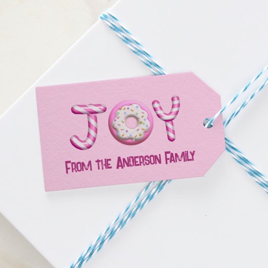 Kerst cadeau Label | Joy Candy Cane Pink Custom Cadeaulabel