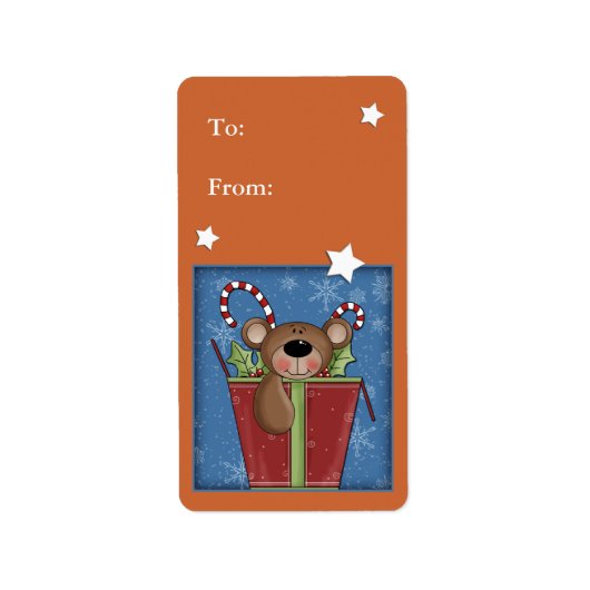Kerst cadeau label met schattig beer (Voorkant)