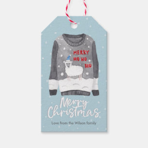 Kerst cadeau tags - lelijke sweater schapen cadeaulabel