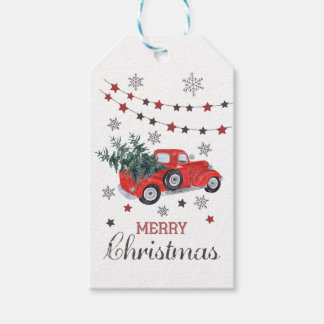 Kerst Cadeau Tags - rode vrachtwagen - Wit Cadeaulabel