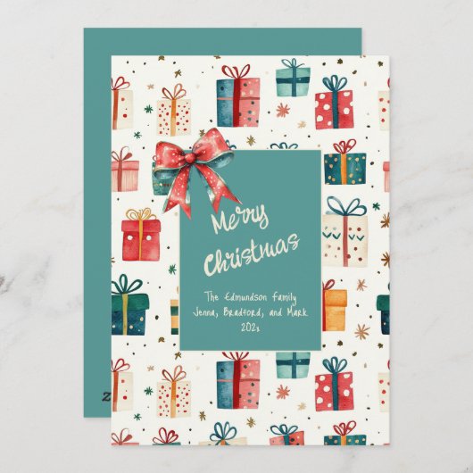 Kerst  Cadeaupakketten Flat Holiday Kaart (Voorkant / Achterkant)