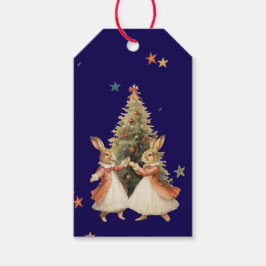 KERST CADOETJE DANSENDE KONIJNTJES MET BOOM CADEAULABEL