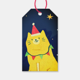KERST CADOSETIKET KAT IN NACHTELIJKE LUCHT CADEAULABEL