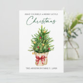 Kerst Calligrafie Inkt Waterverf Dennengroen Rood Feestdagenkaart (Staand voorkant)