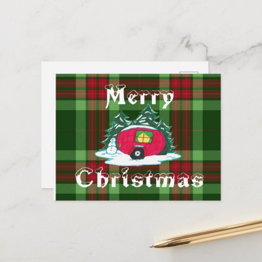 Kerst camper feestdagenkaart (Voorkant / Achterkant in situ)