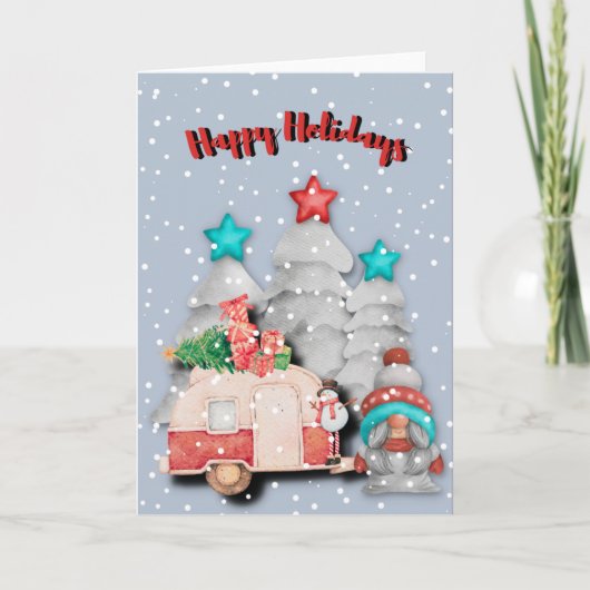 Kerst  Camper Waterverf Kunst Kaart (Voorkant)