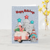 Kerst  Camper Waterverf Kunst Kaart (Gele Bloem)