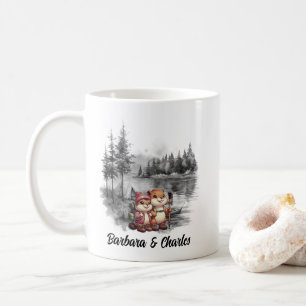 Kerst Campin Lake Bossen Pas getrouwd Paar Marmot Koffiemok